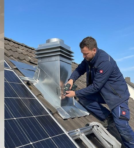 Arbeiten am Dach mit Solaranlage