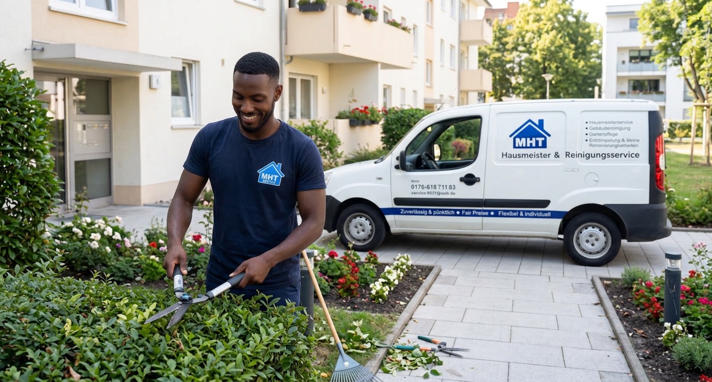Heckenschnitt in einer Außenanlage